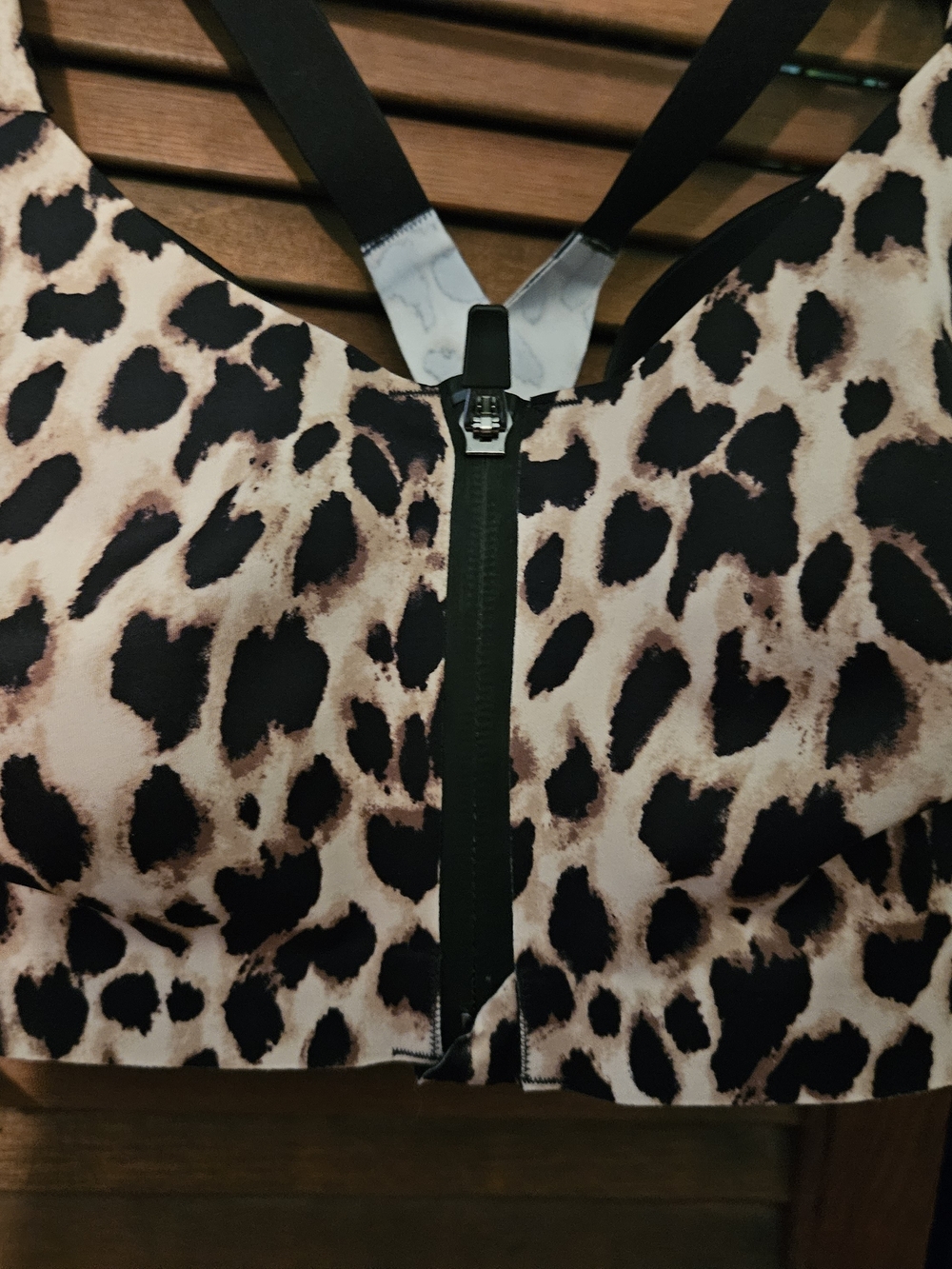 Victoria's Secret Leopard-Print Front Zip Sports Bra - Black & Tan